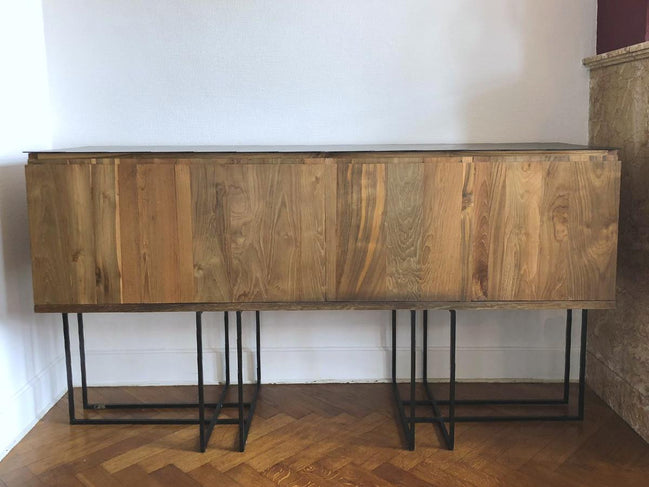 Minimalist Sideboard, 4 doors, In Metal & Reclaimed Teak Wood
