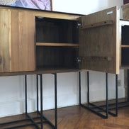 Minimalist Sideboard, 4 doors, In Metal & Reclaimed Teak Wood