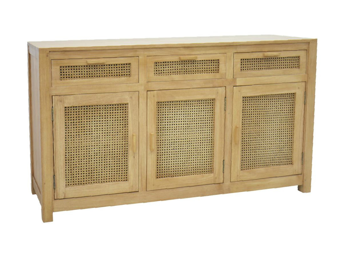 Sideboard 3 drawers 3 doors with rattan | Collection Flores