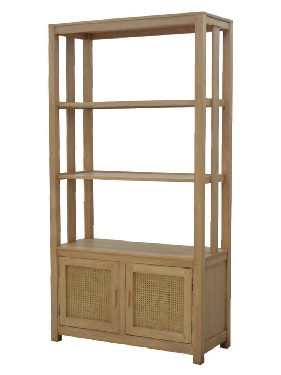 Bookshelf 2 doors with rattan | Collection Flores