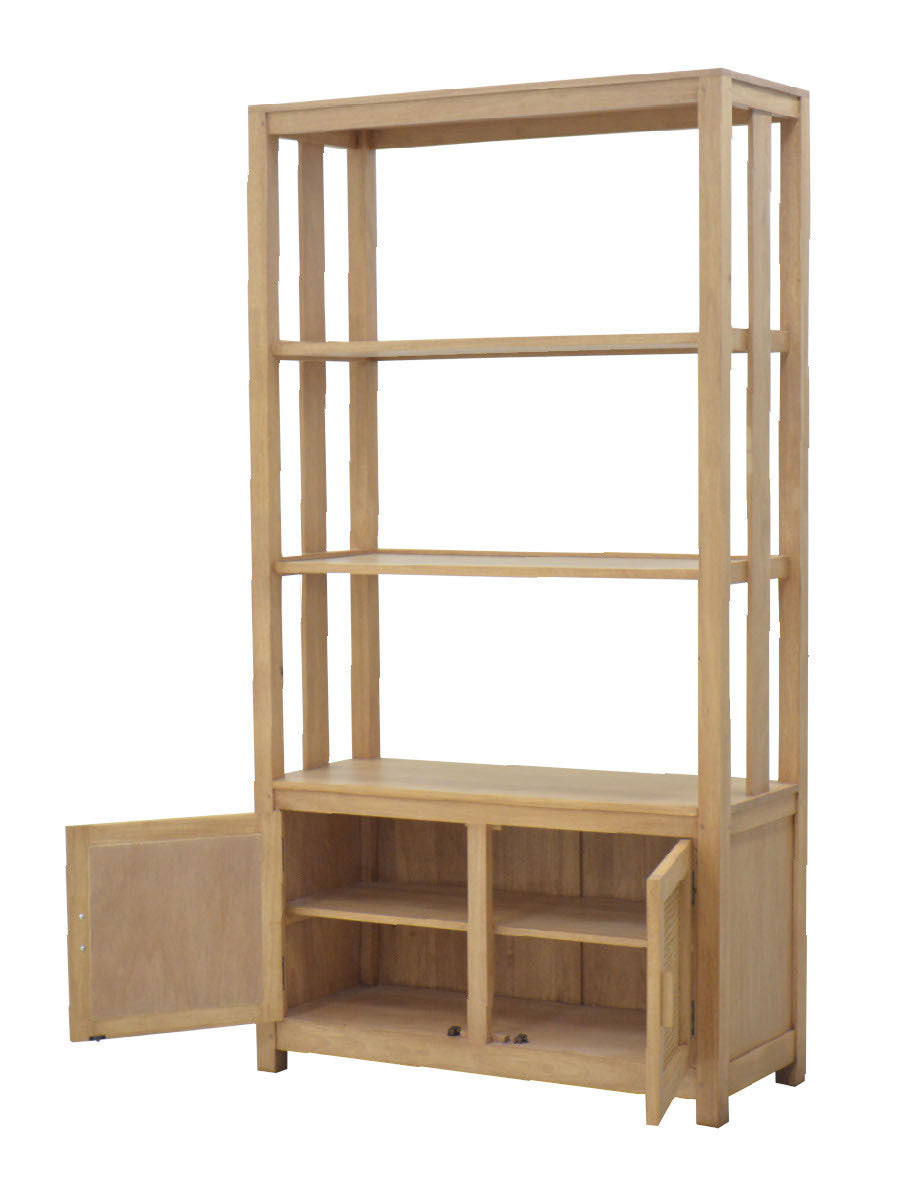 Bookshelf 2 doors with rattan | Collection Flores