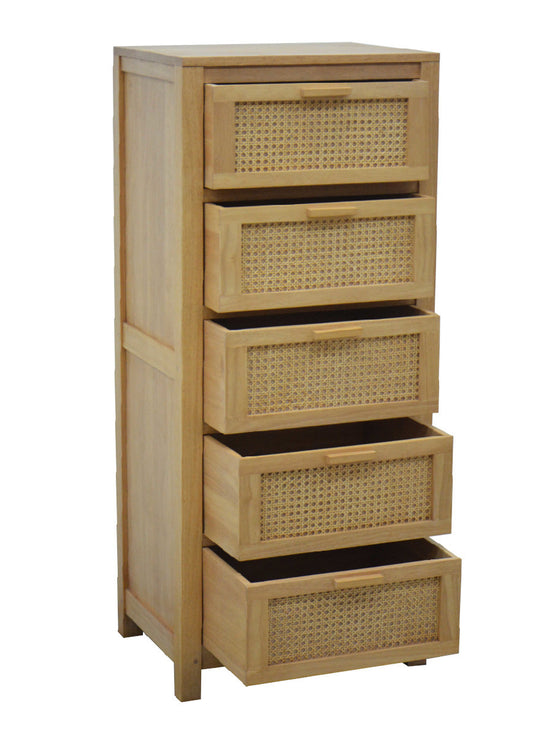 Tower 5 drawers with rattan | Collection Flores