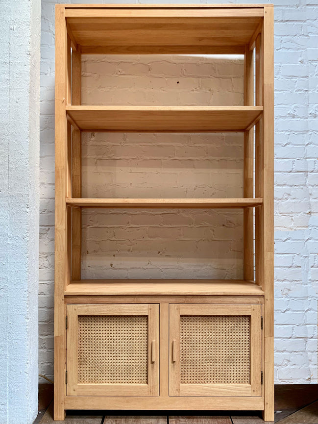 Bookshelf 2 doors with rattan | Collection Flores