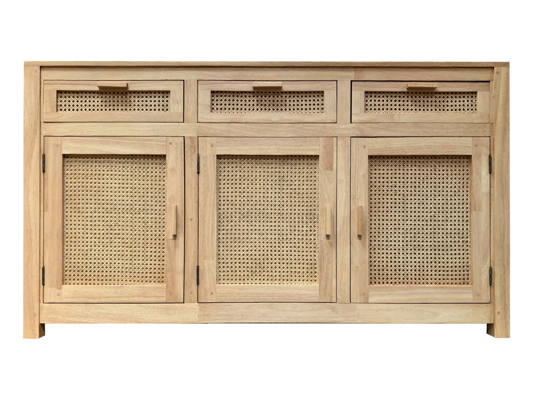 Sideboard 3 drawers 3 doors with rattan | Collection Flores