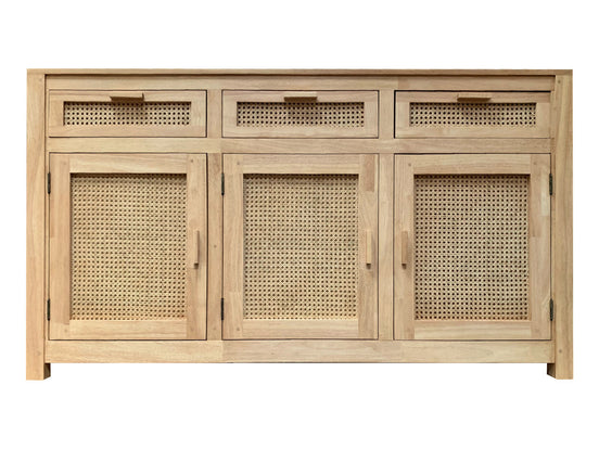 Sideboard 3 drawers 3 doors with rattan | Collection Flores