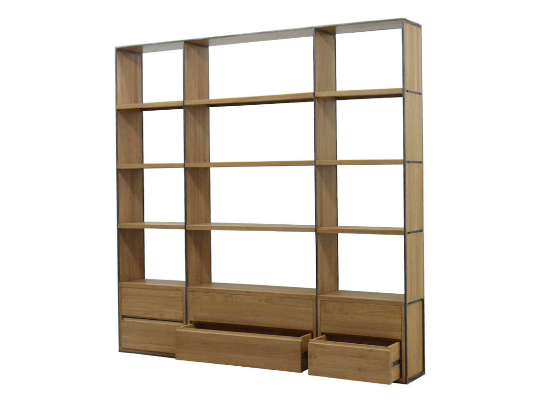 DELPAL II | Bookshelf in hevea wood and steel