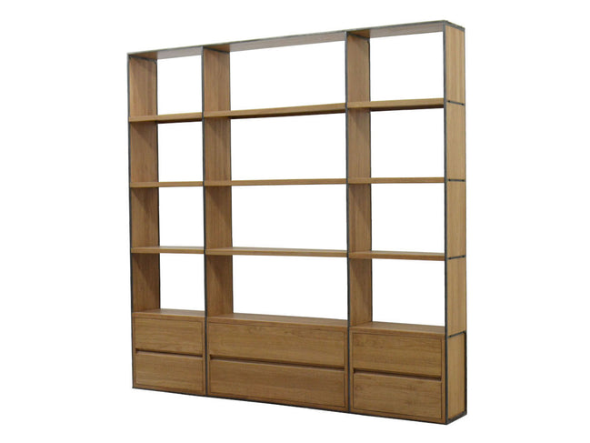 DELPAL II | Bookshelf in hevea wood and steel