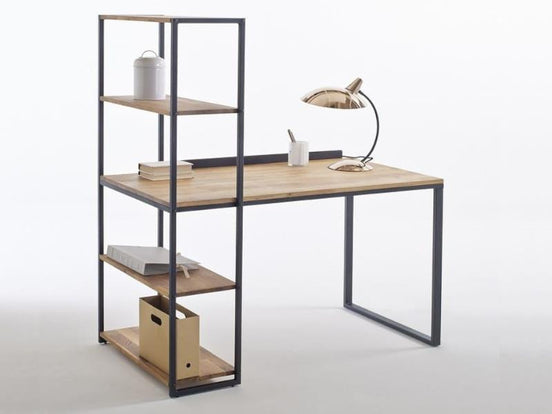 Desk / bookshelf set in steel & oak