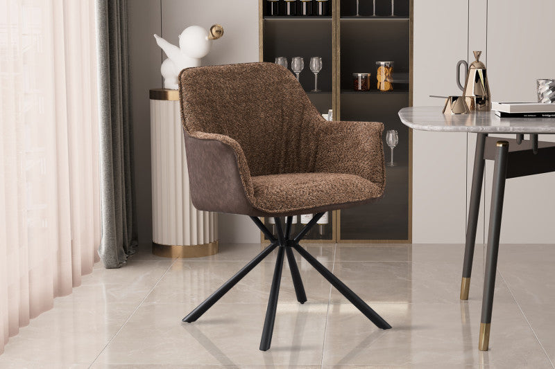 LUCIA | Boucle fabric chair with brown PU back
