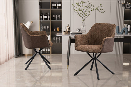 LUCIA | Boucle fabric chair with brown PU back