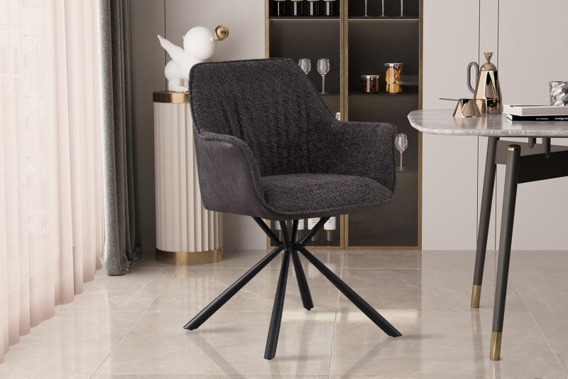 LUCIA | Boucle fabric chair with brown PU back