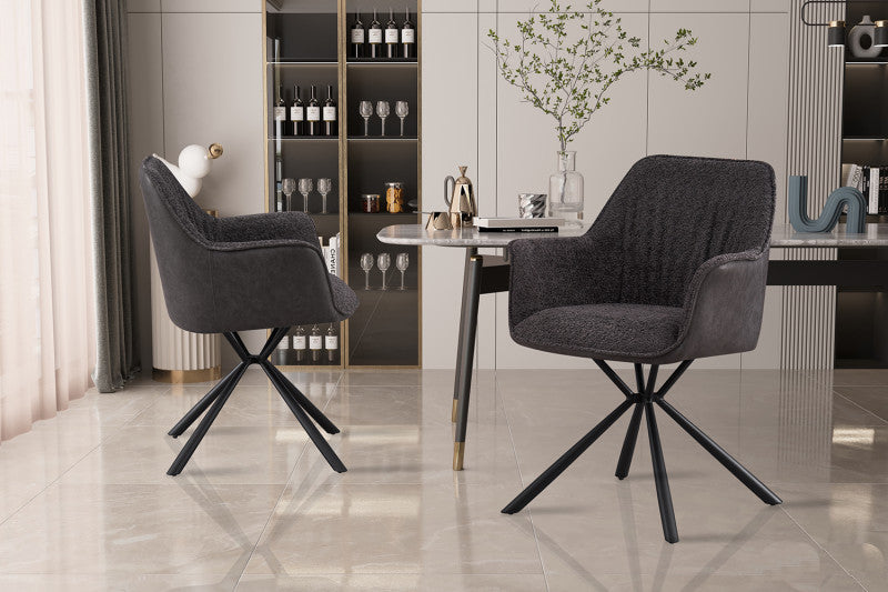 LUCIA | Boucle fabric chair with brown PU back