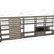 Bespoke, long rack to store books, vinyls, cd's, in solid oak & steel