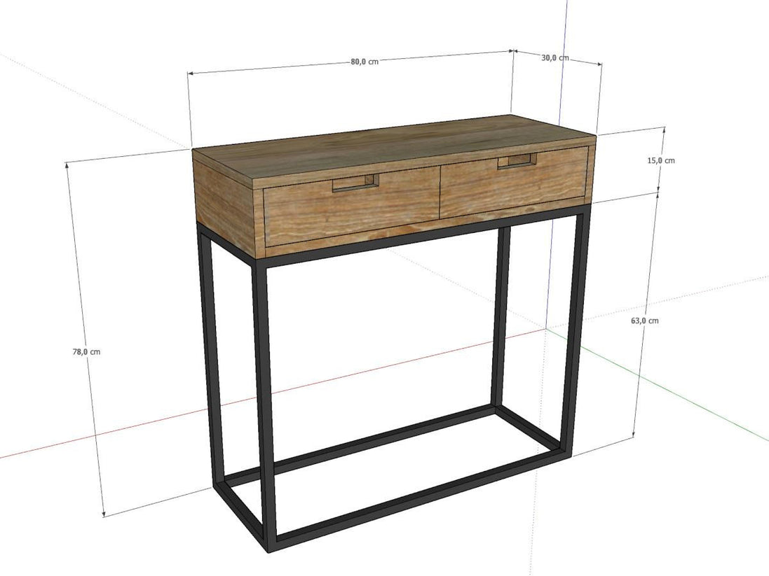 Bespoke console in reclaimed teak & metal