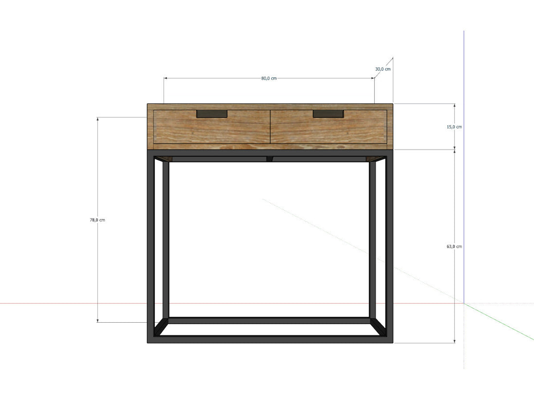 Bespoke console in reclaimed teak & metal