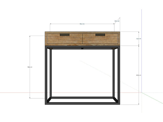 Bespoke console in reclaimed teak & metal