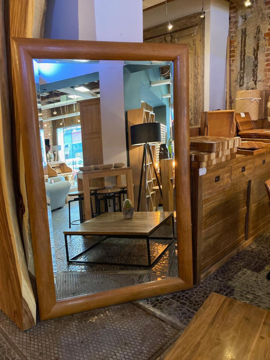 Beveled mirror with old teak frame