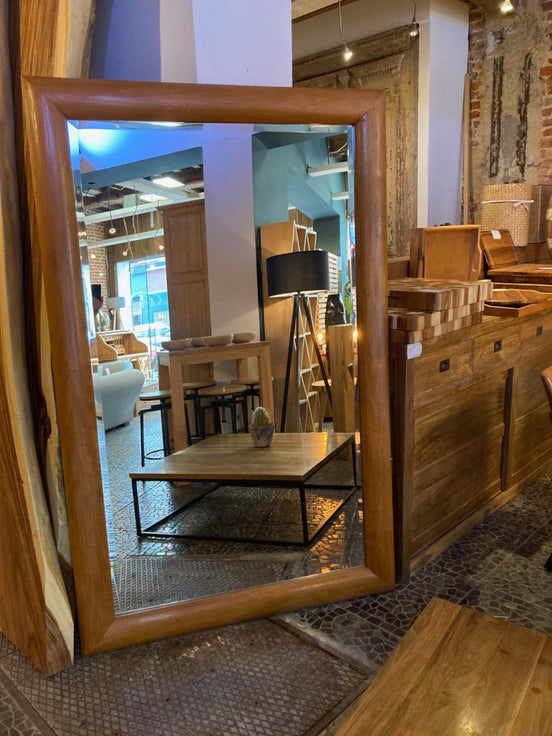 Beveled mirror with old teak frame