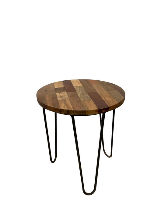 HARP | Stool   side table in teak, hairpin legs in steel