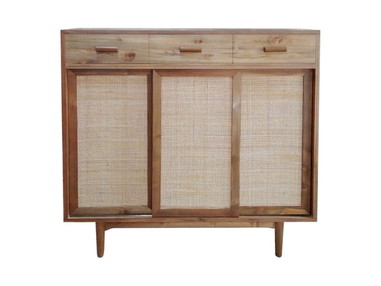 TODUS | Vintage shoe cabinet 3 drawers and 3 doors with rattan