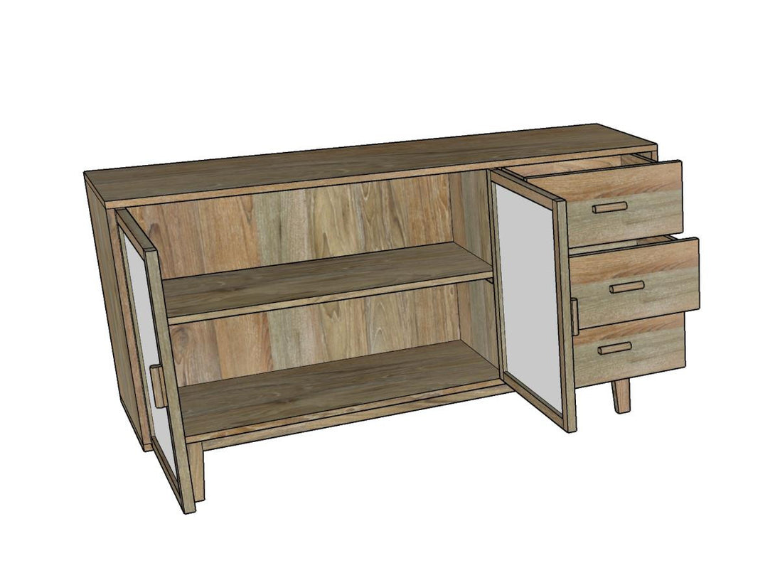 GILDA | Vintage sideboard 2 doors with rattan, 3 drawers