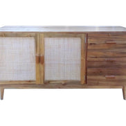 GILDA | Vintage sideboard 2 doors with rattan, 3 drawers