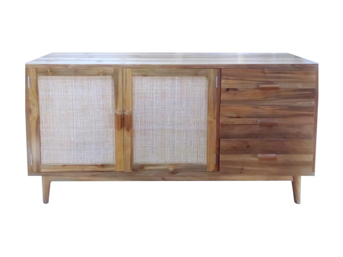 GILDA | Vintage sideboard 2 doors with rattan, 3 drawers