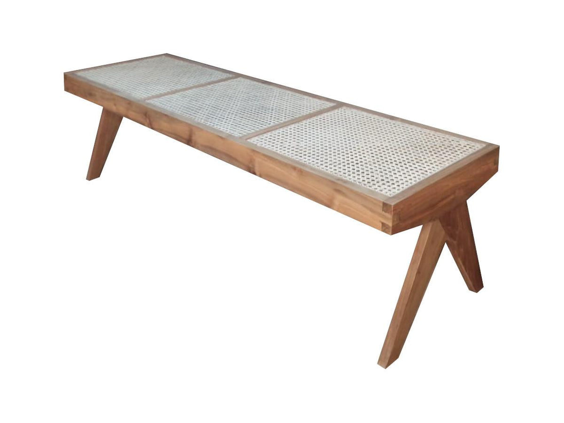 XANTANA | Vintage bench in reclaimed teak & rattan