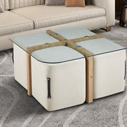 SHANA | Coffee table with set of 4 fabric poufs with aged oak decor