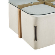 SHANA | Coffee table with set of 4 fabric poufs with aged oak decor