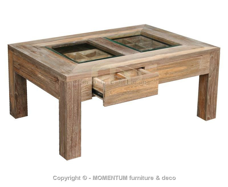 WANDA | Coffee table 2 drawers with glass top