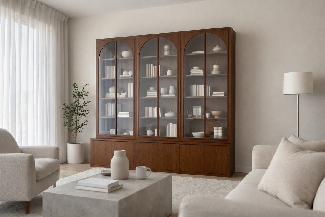 Glass cabinet with storage or seating - X