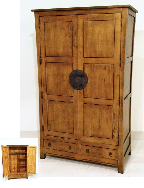 Chinese style wardrobe in solid hevea wood