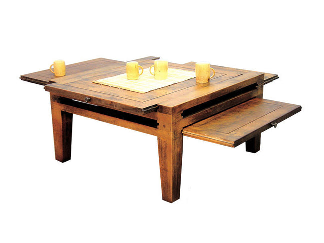 Low coffee table with 4 sliding trays