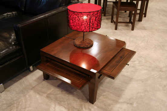 Low coffee table with 4 sliding trays