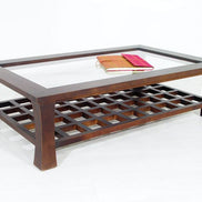 Low table, lattice and with glass top