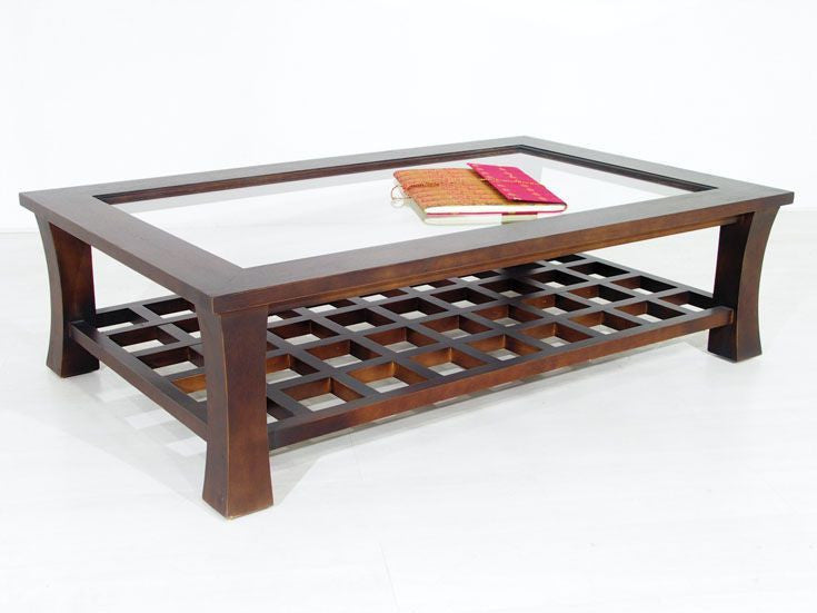 Low table, lattice and with glass top