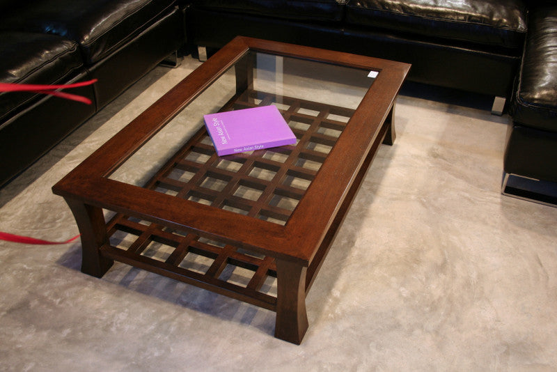 Low table, lattice and with glass top
