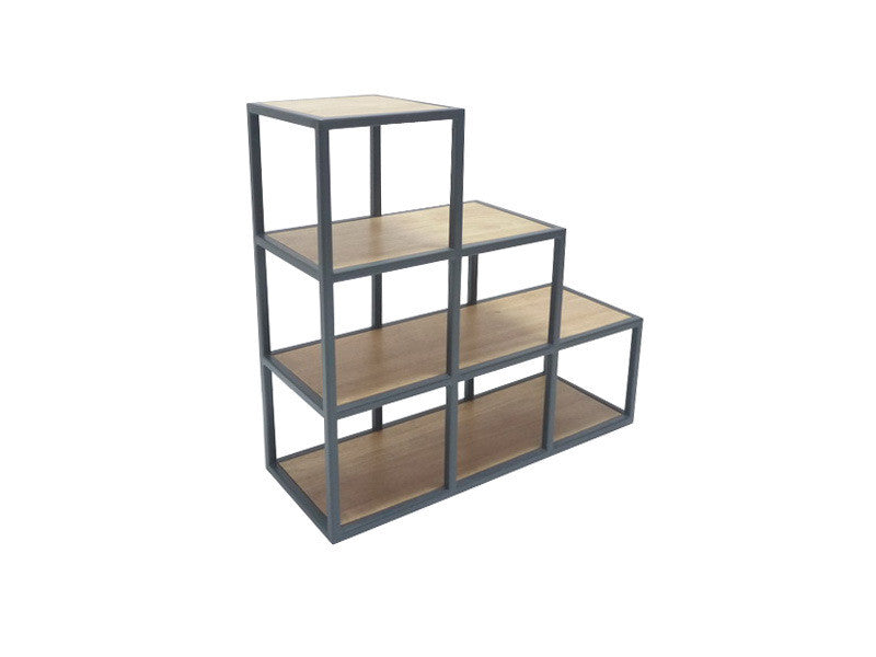 Shelf step rack in iron & wood