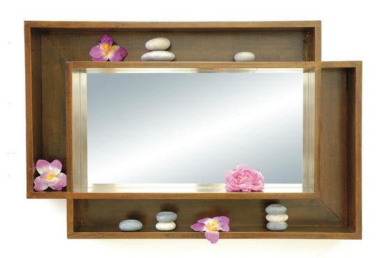 Mirror & hevea frame with shelving
