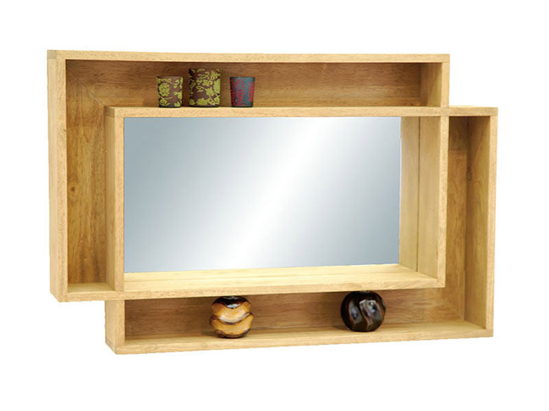 Mirror & hevea frame with shelving