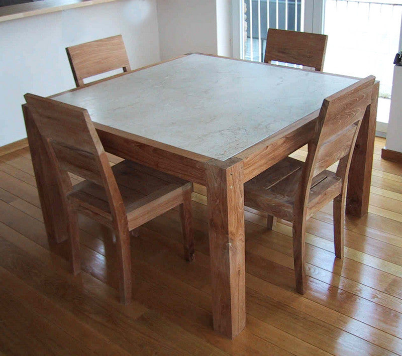 HERRIN | Dining table in teak wood, with marble top