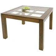 Squared dining table with glass top on an elegant lattice