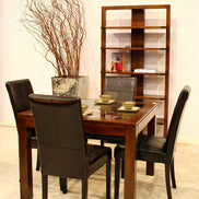 Squared dining table with glass top on an elegant lattice