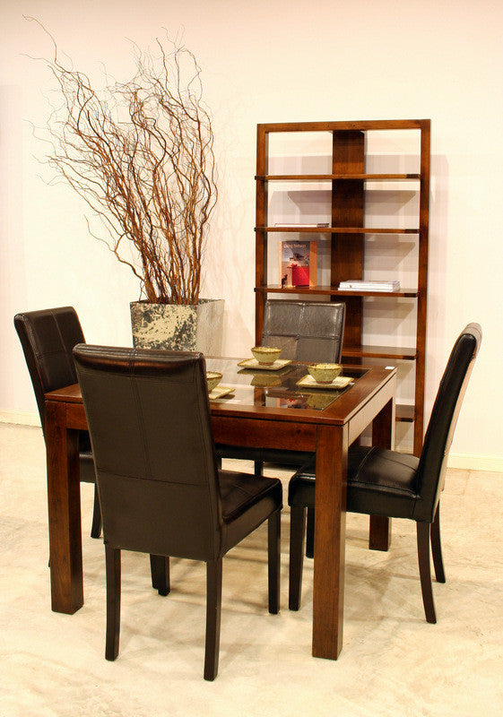Squared dining table with glass top on an elegant lattice