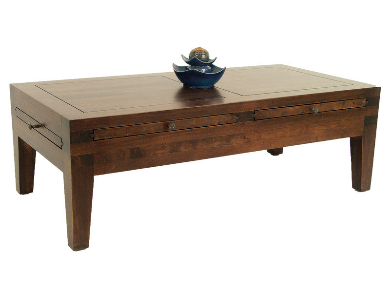 Low coffee table with 6 sliding trays