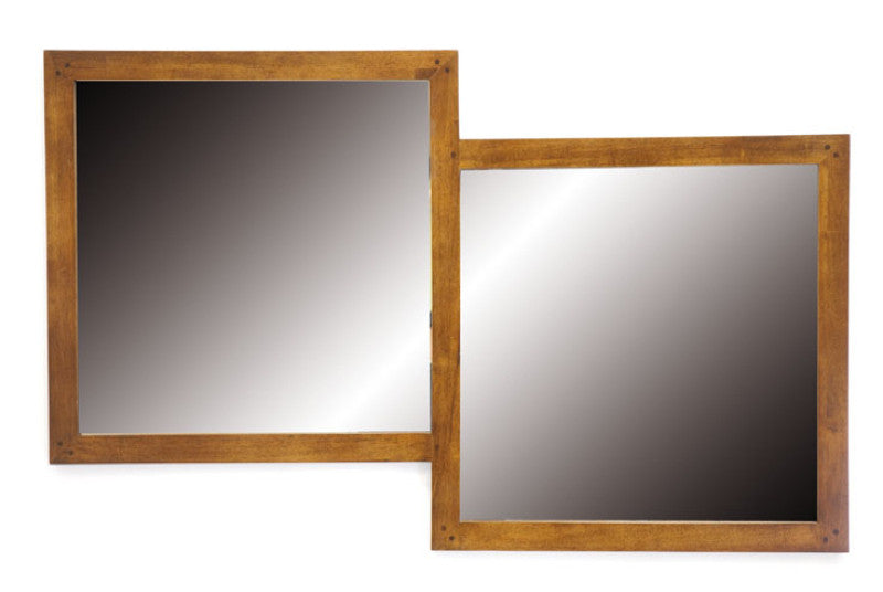 Double mirror with wooden frame in rubber wood