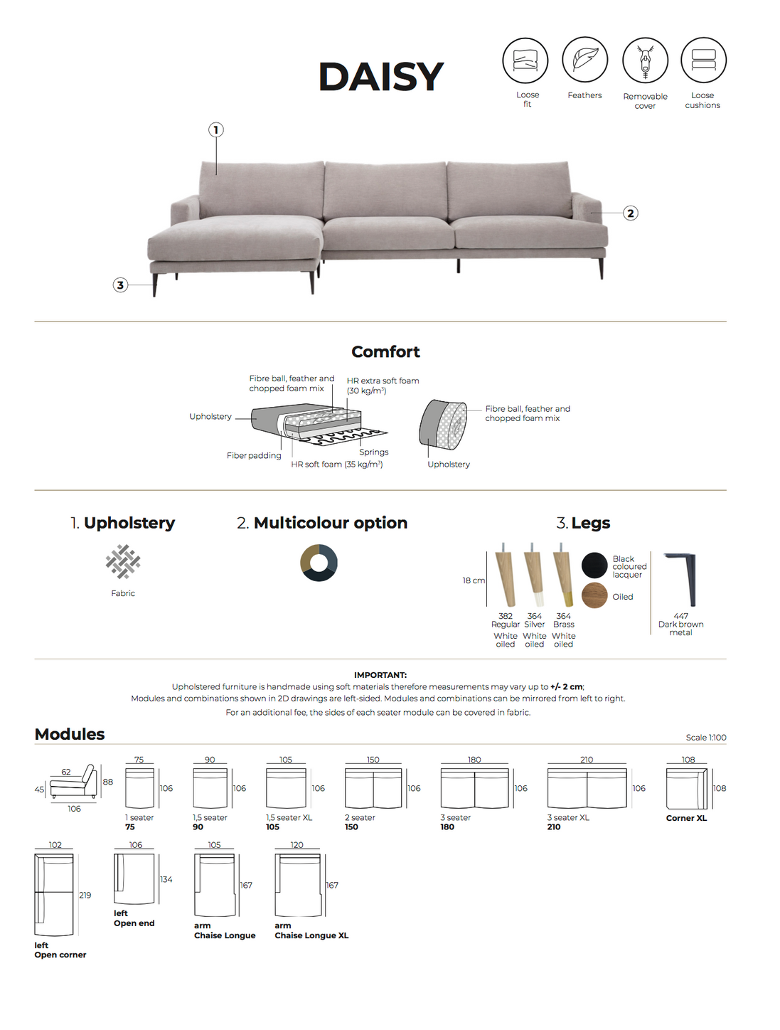 Sofa DAISY : Chaise longue + 3 places