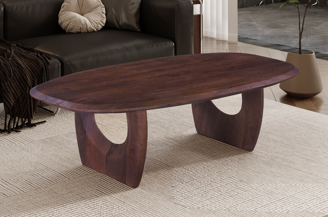 Table Basse 'BRAGA' Ovale danoise Bois de manguier Brun foncé