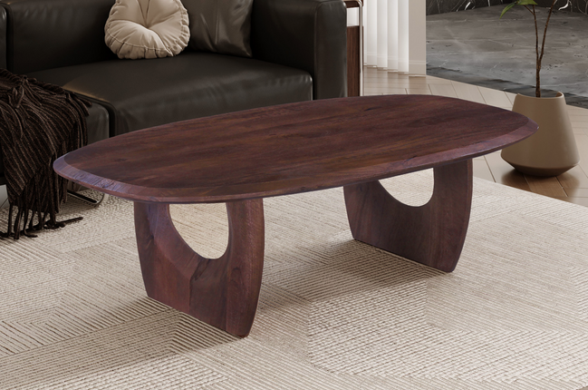 Table Basse 'BRAGA' Ovale danoise Bois de manguier Brun foncé
